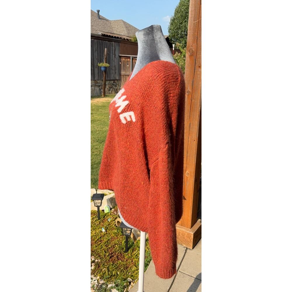 Boheme Made in Italy Sweater Womens Rust Orange Rhinestone Star Oversized Knit - Picture 7 of 9